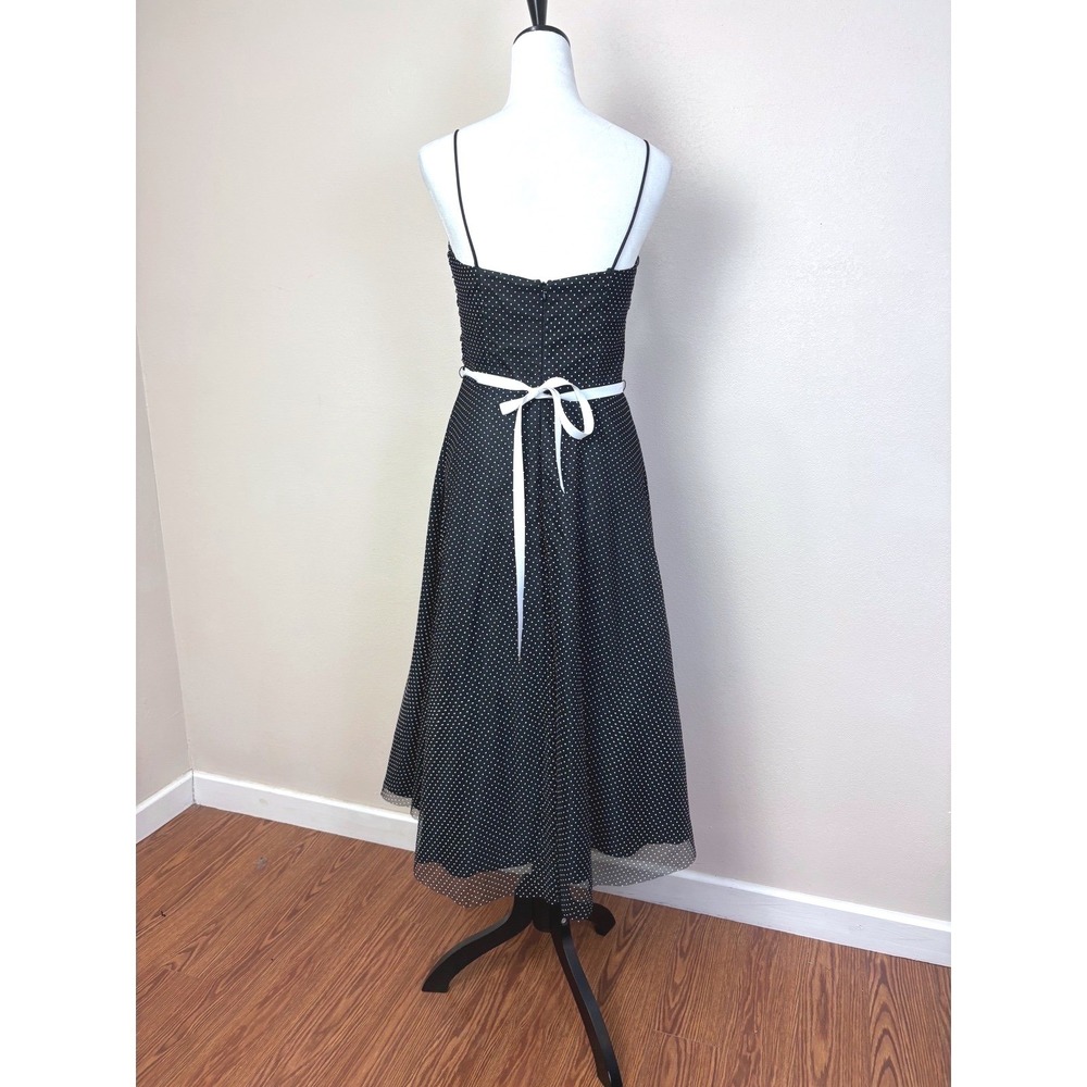Y2K Vintage Black & White Polka Dot Sheer Tulle Midi Dress Size 6 Retro Chic - Picture 2 of 4
